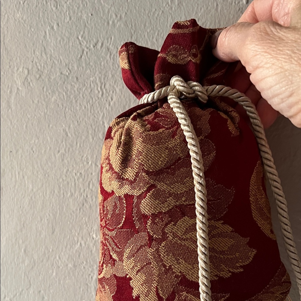 Vintage Tasseled Mini Accent Pillows Set Rose Burgundy Damask Silk Tassels - Picture 8 of 9